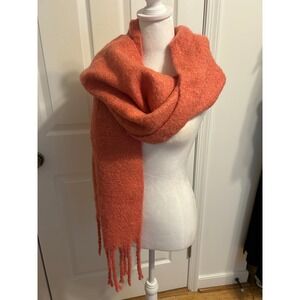 Large coral orange peach fringe scarf 18 x 72 inches boho winter wrap warm cozy